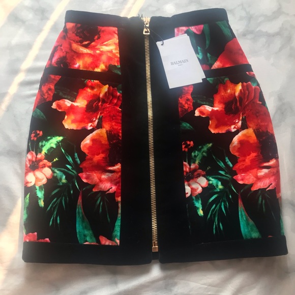 NWT Authentic Balmain Velvet Floral Mini Skirt - Picture 7 of 13